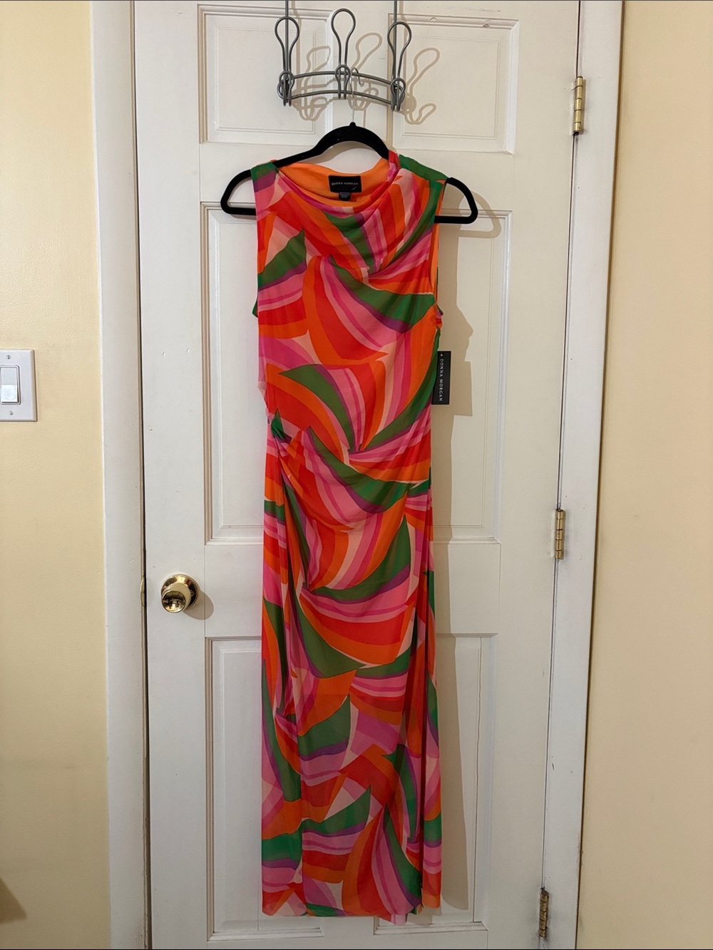 Donna Morgan Multicolor Swirl Maxi Dress in Orange, Pink & Green